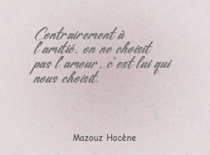 Contrairement à l'amitié, on ne choisit pas l'amour, c'est lui