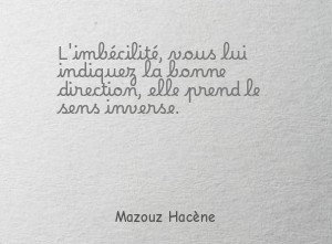 L'imbécilité, vous lui indiquez la bonne direction, elle prend le