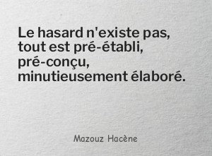 Le hasard n'existe pas, tout est pré-établi, pré-conçu, minutieusement élaboré.