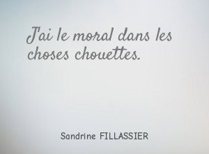 J'ai le moral dans les choses chouettes.
